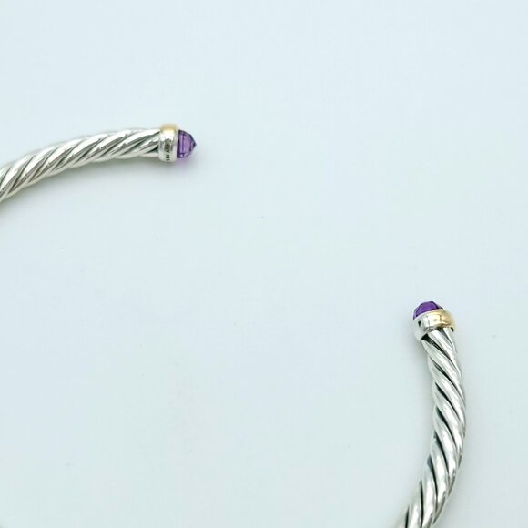 David Yurman Sterling Silver & 14k Gold 4mm Flex Amethyst Cable Bracelet 7inch - Picture 9 of 9